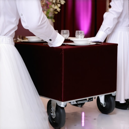 Professional server team maintaining silence with specialized equipment behind a velvet curtain.