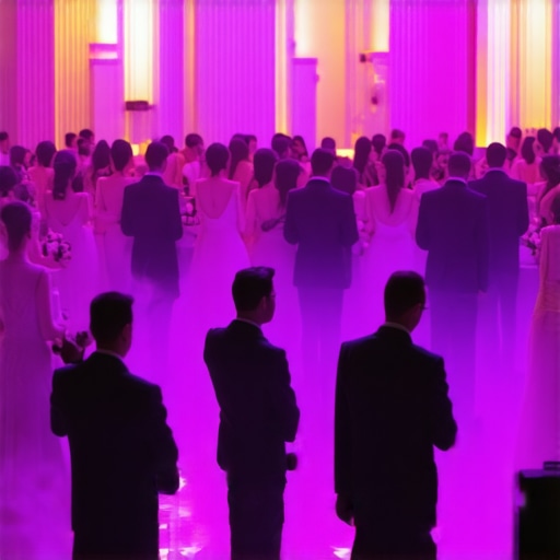 Expert wedding servers navigating a dimly lit reception with grace.