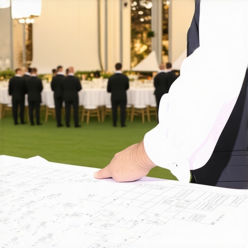 A manager and servers looking at a layout map for an event.