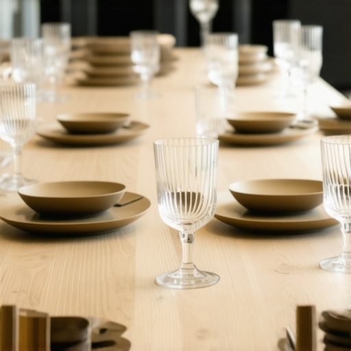 A high-end corporate lunch setup featuring sustainable materials and professional presentation.