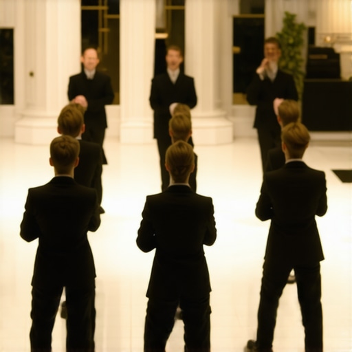 Servers performing a silent sweep at a luxury wedding banquet
