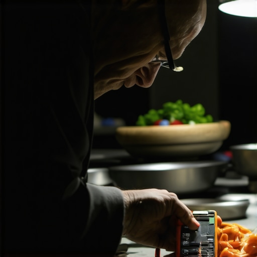 A professional chef testing electrical circuits in a luxury home kitchen.