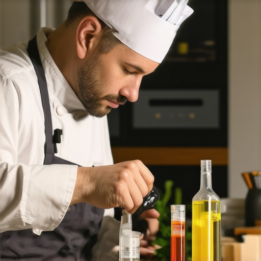 A high-end private chef conducting technical checks on ingredients and water quality to ensure culinary consistency.