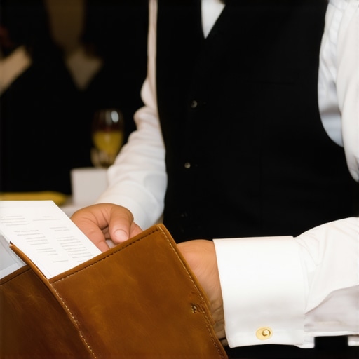 A luxury wedding server using a seating chart to manage guest dietary requirements silently.