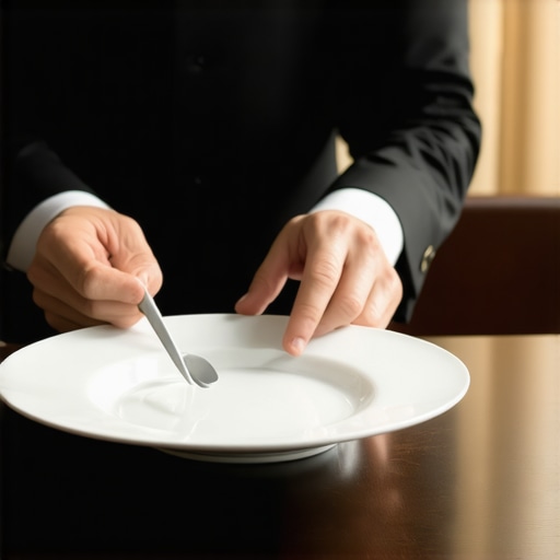 A professional server demonstrating silent service techniques during a high-level executive meeting.