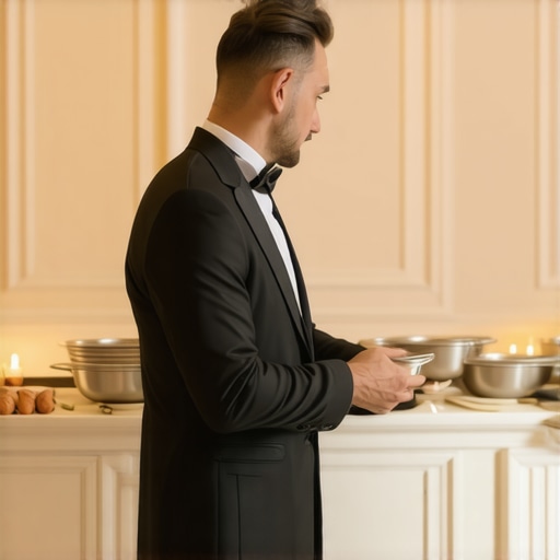 A professional wedding server maintaining high service standards at a reception.