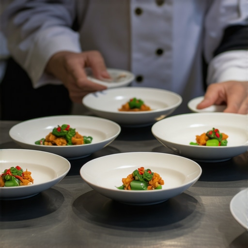 Expert expeditor coordinating server flow and plate quality in a luxury wedding environment.