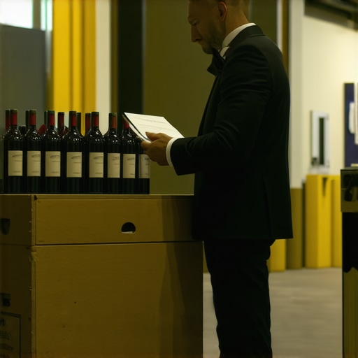 Event manager auditing luxury beverage inventory during a wedding delivery